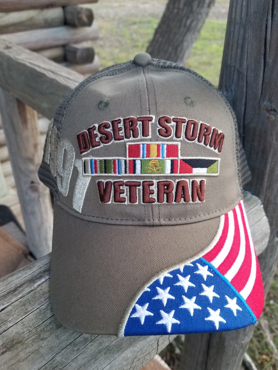 EXCLUSIVE Olive Green Desert Storm Veteran Hat (with flag) – National Desert  Storm Memorial Association