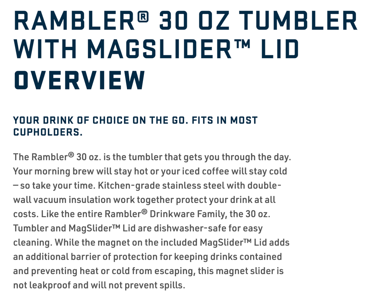 Rambler 30 Oz Tumbler With MagSlider Lid - White
